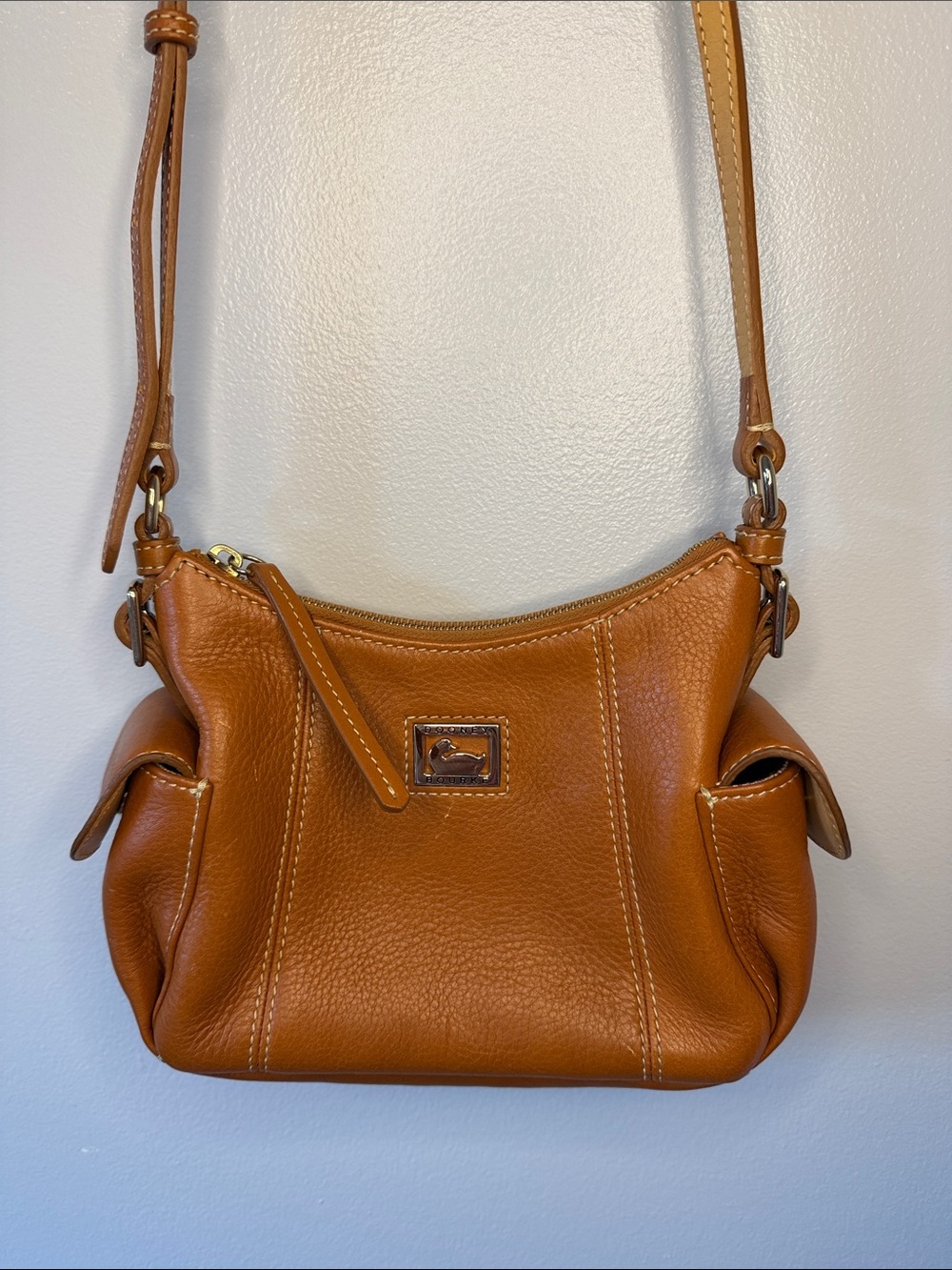 Dooney & Bourke Pebbled Leather Crossbody in Cognac Brown